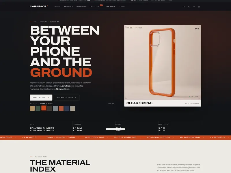 Carapace — Phone cases Shopify storefront