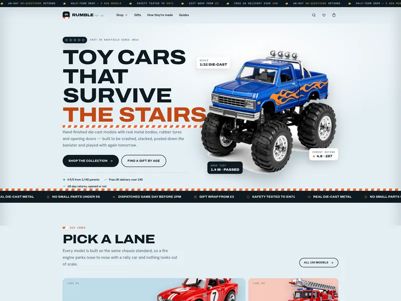 Rumble — Die-cast toy cars Shopify storefront