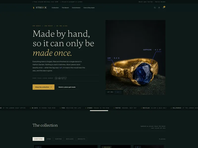 Struck — Handmade jewellery Shopify storefront