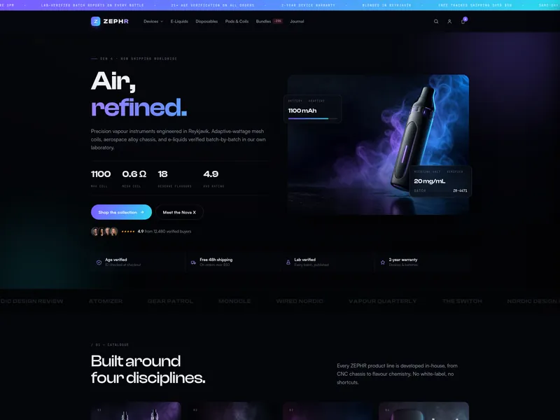 Zephr — Vape devices & e-liquids Shopify storefront
